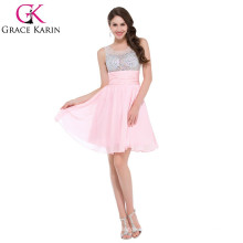 GK sin mangas corta con cuentas de color rosa vestido de cóctel CL7508-1